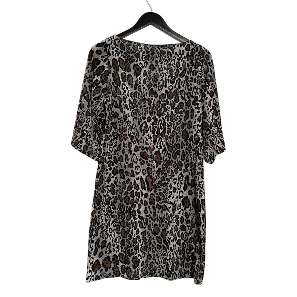MSK Gray Leopard Print Midi Dolman Sleeve Dress Size Medium Animal Print